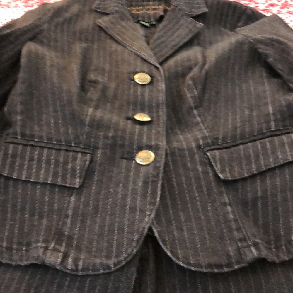 Lauren Ralph Lauren charcoal grey pinstriped denim pant suit,excellent condition - Picture 2 of 5